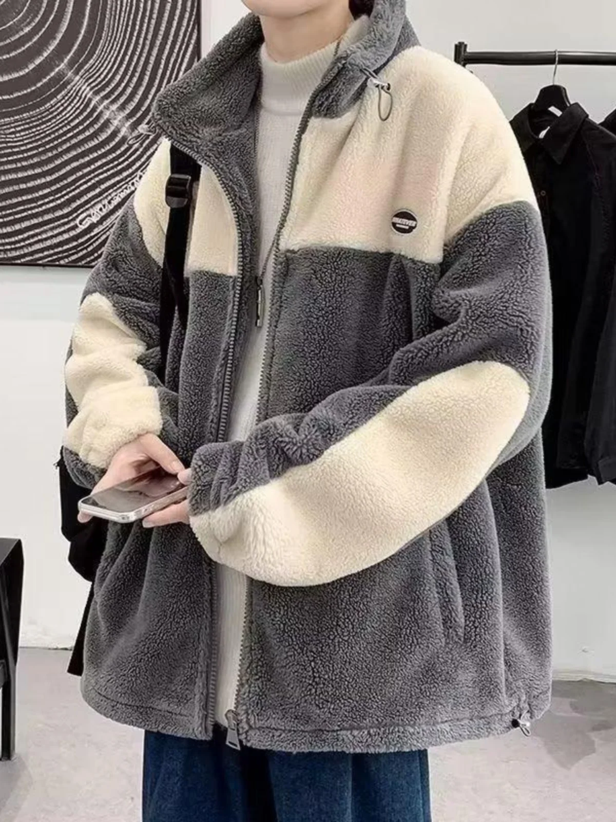 

Fat Men's 300 Pou eep Velvet Jaet Winter Loose Trendy Youth Cotton-Padded Thi Particle Velvet Men's Jaet