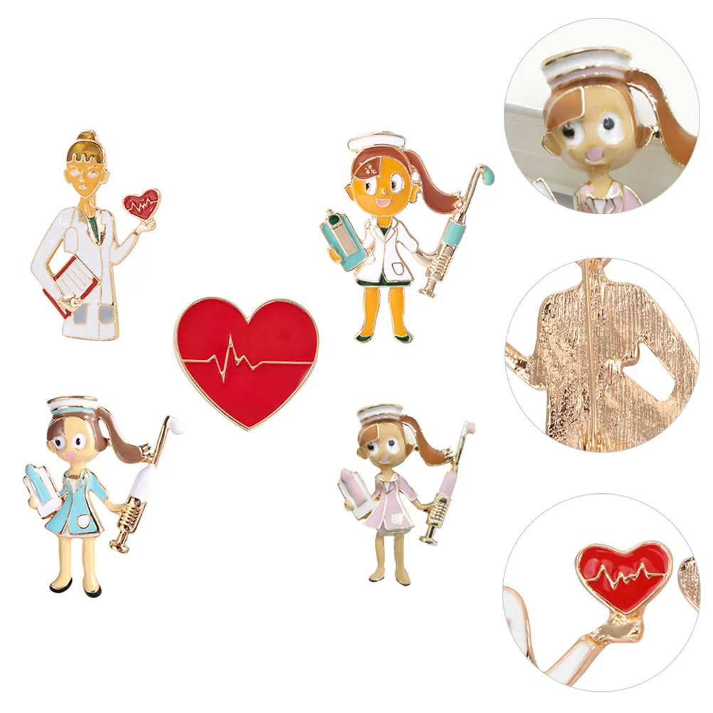 5pcs Alloy Heart Shaped Brooches For Nurse Doctor Graduates Decorative Breastpin Accessories Jewelry Gift Women Fashion Sweater