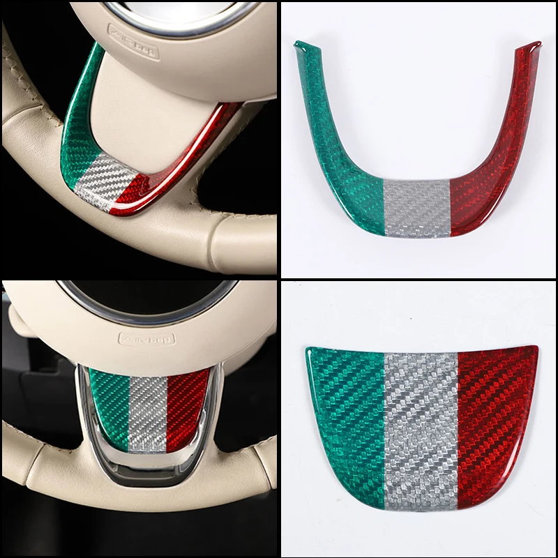 

For Fiat 500 2016+ Real Carbon Fiber Car Steering Wheel Chin Sticker U-shaped Base Frame Interior Accessories