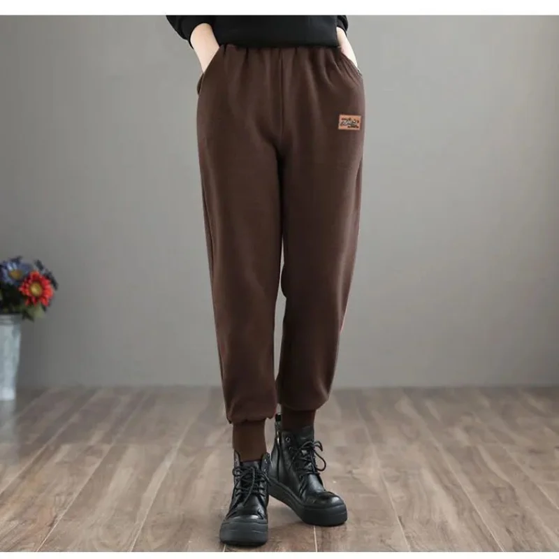 

New Style Autumn and Winter Women's Solid Colors Elastic High Waist Loose Classic Halun Pants Plus Size Commuter Casual Trousers