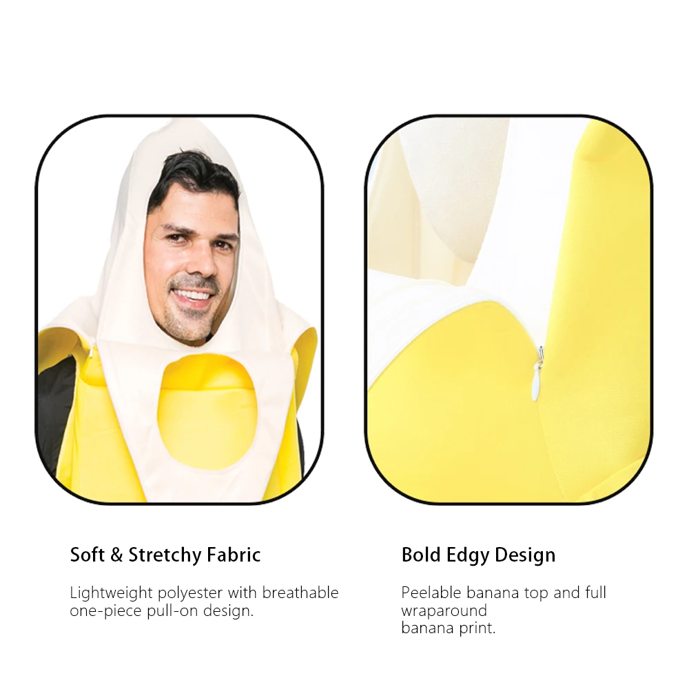 Costume da banana cosplay, vestito da frutta, vestiti per spettacoli teatrali, giochi di ruolo per genitori, decorazione per addio alla scuola materna abbinata