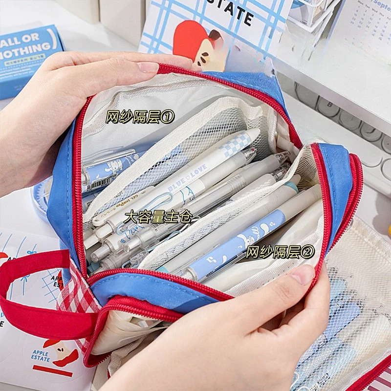 Leuke Apple Etui Esthetisch Kleurblok Ontwerp Grote Tas voor Pennen Make-up Briefpapier Organizer voor Schoolmeisjes