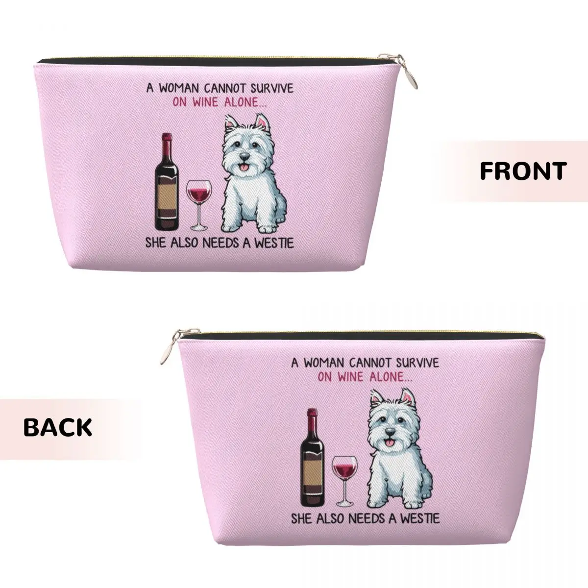 Custom Westie And Wine Dog Cartoon Travel Cosmetic Bag West Highland White Terrier Makeup Toiletry Ladies Beauty Storage