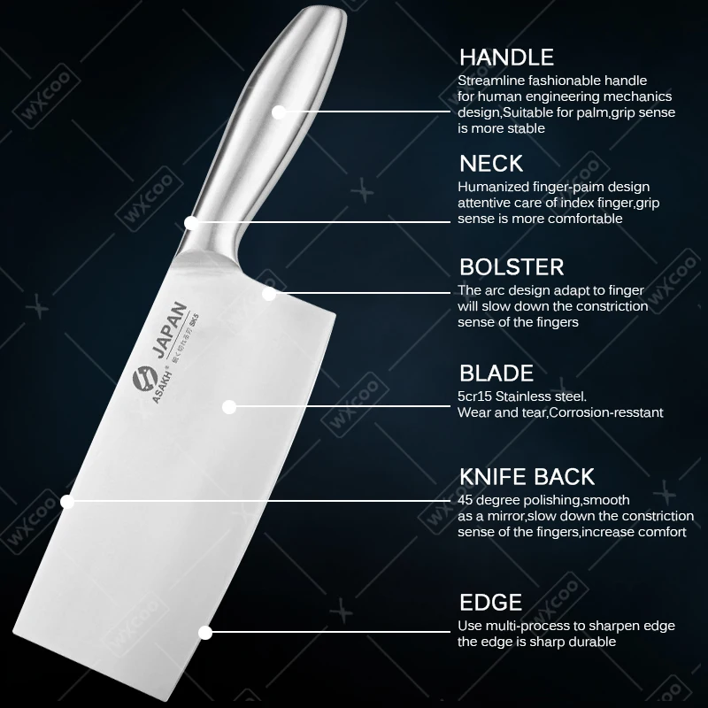 WXCOO Specialised Chef Knife Kitchen Knives Stainless Steel Slicing Boning Household Meat Cleaver Chopping