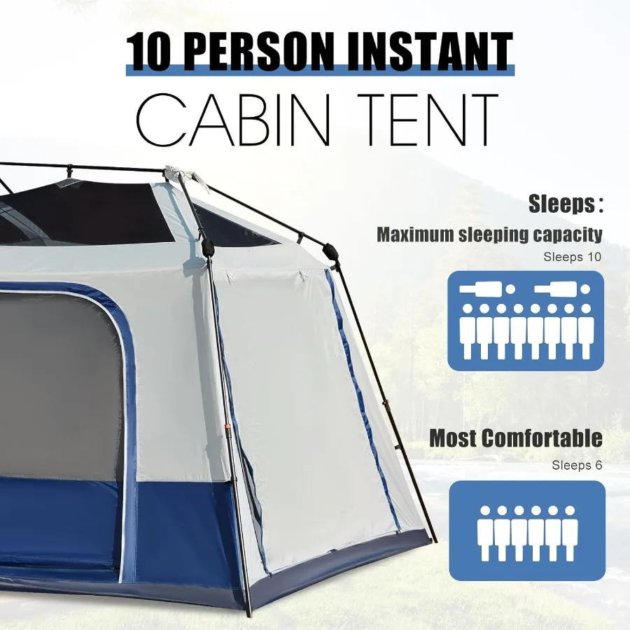 Instant Cabin Tent 4/8 Person Family Large Camping Tent with 60s Easy Setup Rainfly Waterproof Design Portable with Carry Bag f