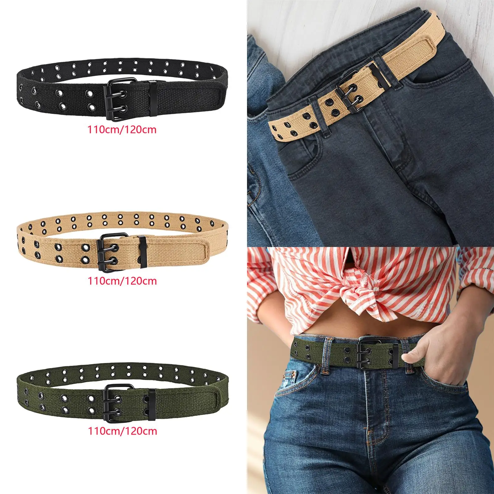 Double Grommets Belt with Holes Canvas Belt Aesthetic Adjustable Pin Buckle Belt Jeans Belt for Dating Clothing Accessories