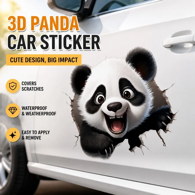 

Cute Panda 3D Stereoscopic Decal Creative Cartoon Ornament Hide Scratch Mark for Car Door Body Waterproof Durable Stylish Decor