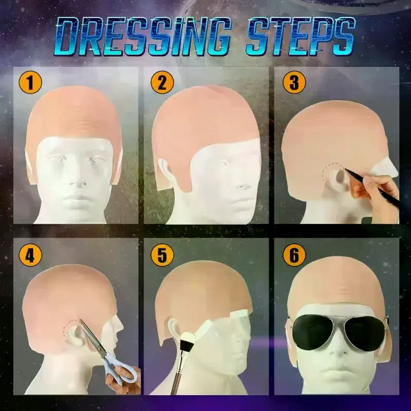 Makeup Bald Cap Set Nylon Latex Comfortable Halloween Skull Hat Stretchable Wig Cap for Cosplay Party Stage Performance Use