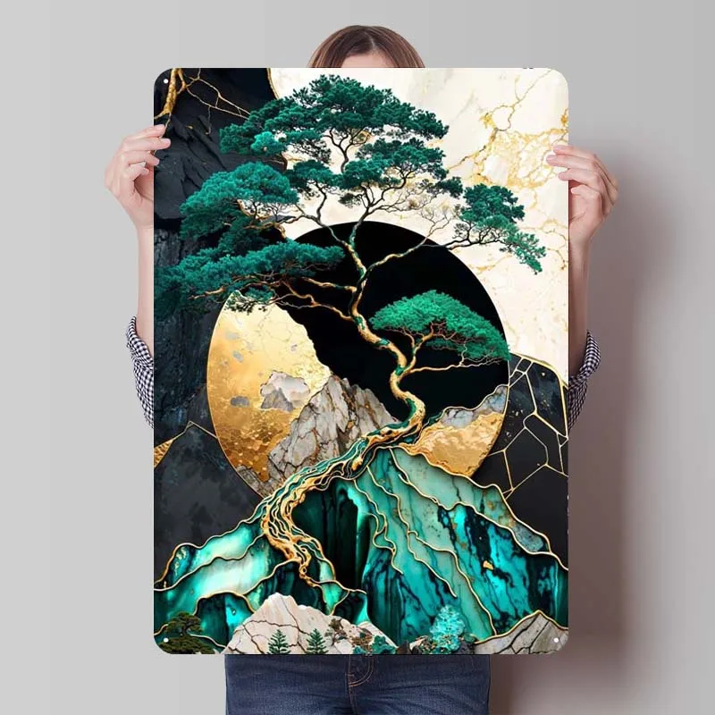 Golden Bonsai Tree Summit Metal Poster Wall Decoration Items Custom Metal Signs for Wall Art Decoration Art of Murals New Decor