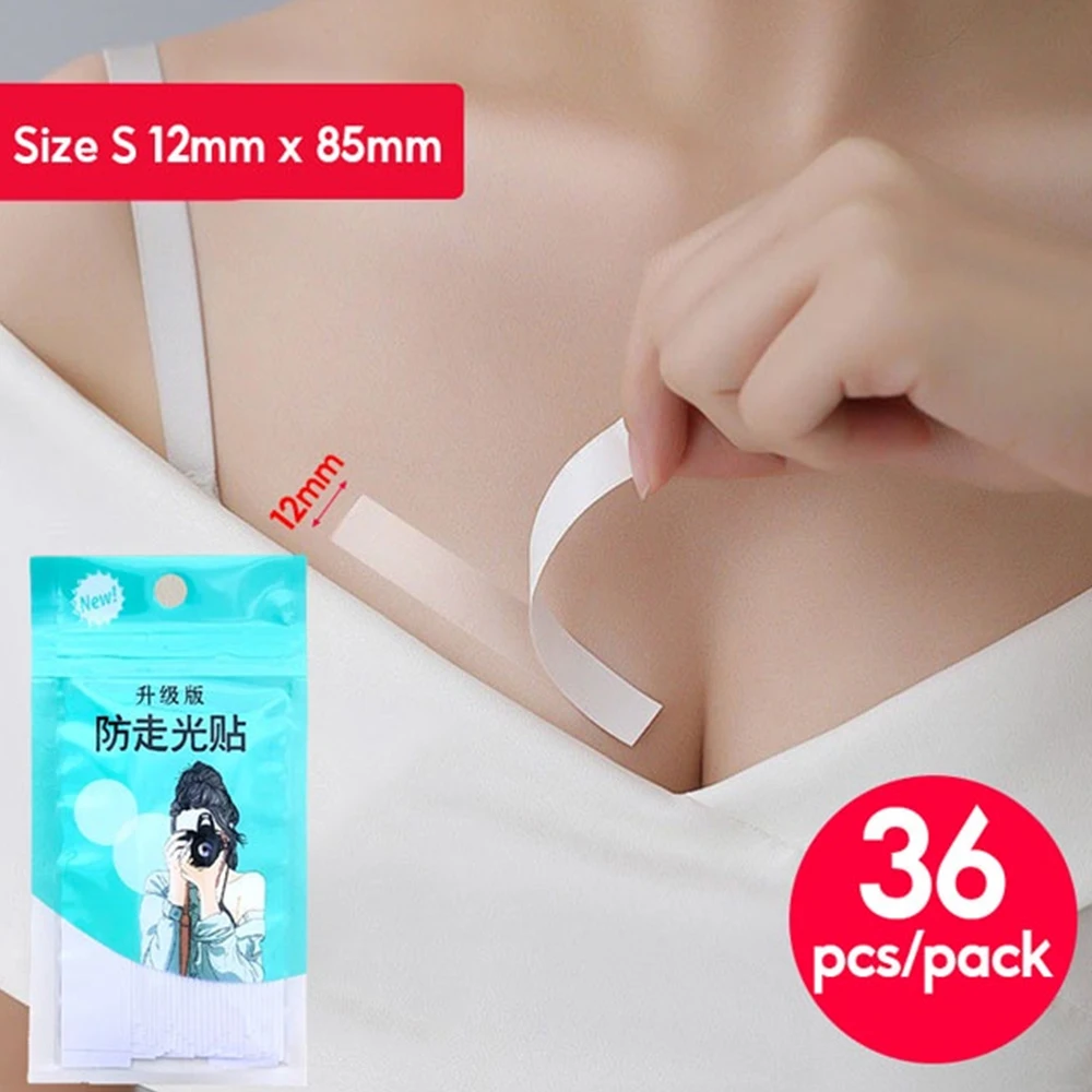 36Pcs Transparent Clear Double Sided Tape for Clothing Dress Body Skin Anti-Exposure Adhesive Invisible Sticker Strips