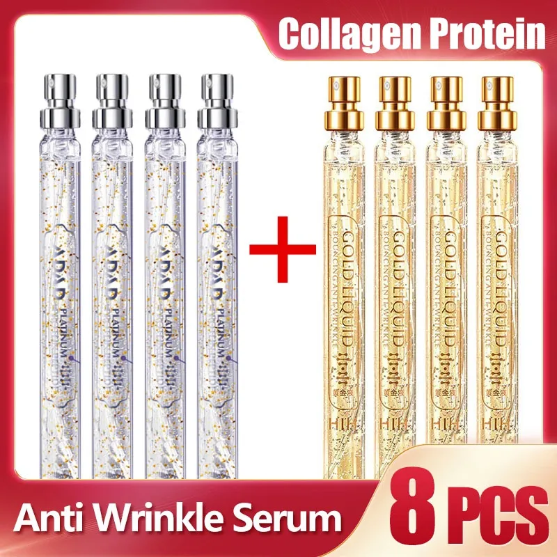 8Pcs 24k Collagen Hyaluronic Acid Ampoule Facial Serum Lifting Firming Anti-Aging Anti-Wrinkle Moisturizing Brighten Skin Care