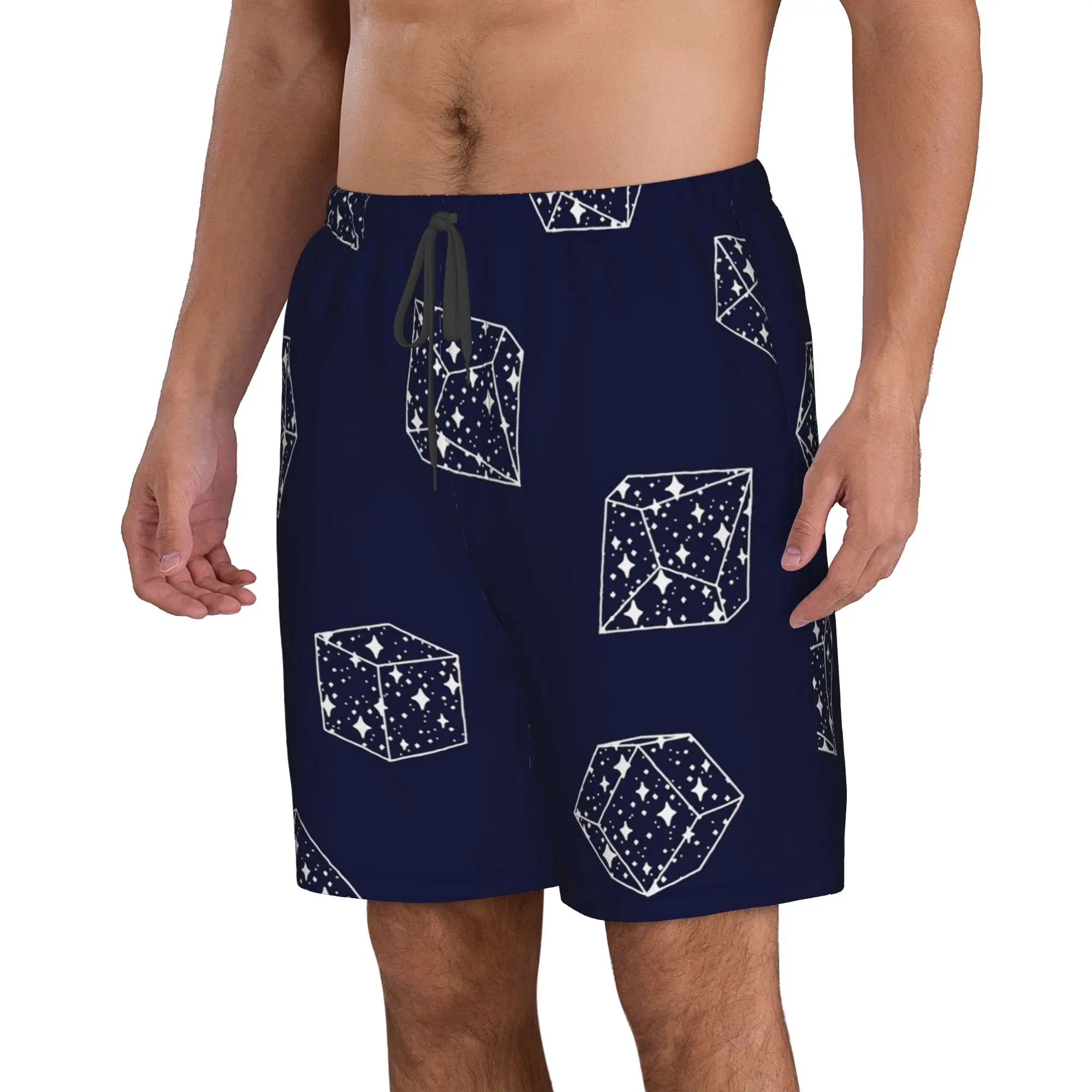 Abstract Geometric Dice Pattern Trunks Beach Board Shorts Casual Quick Dry Swim Summer Men Pants