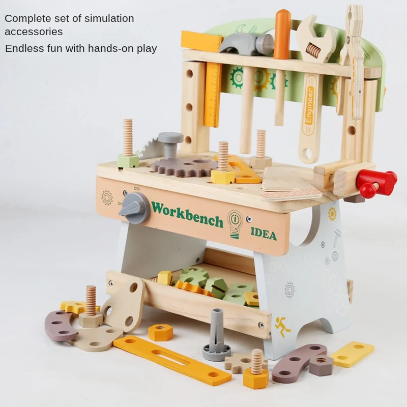 LazyChild Wooden Disassembly Nut Combination Simulated Repair Workbench Parent Child Interactive Early Education Educational Toy
