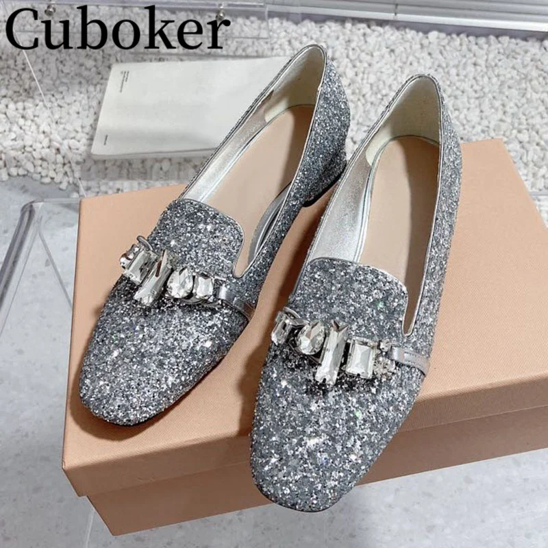 

Runway 2024 Spring Summer Bling Ballet flat Shoes Crystal Women's shoes Elegant Mules Women Round toe Flats Shoes Ladies Shoes