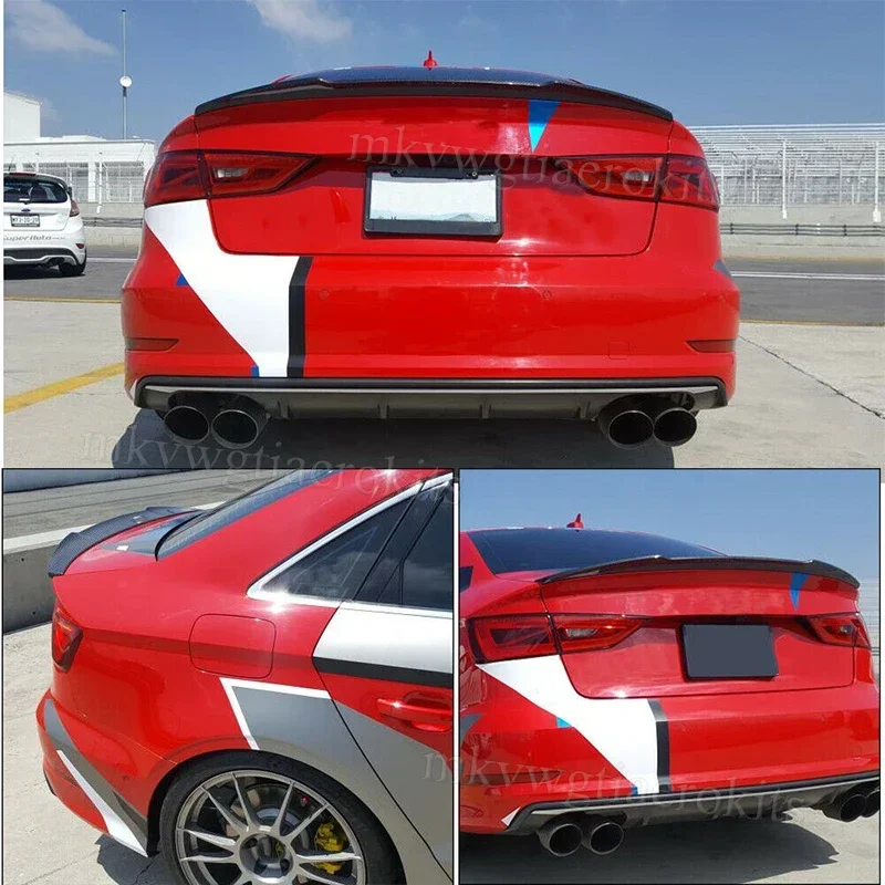 For Audi A3 S3 RS3 Sedan 2014-2020 V-Type Carbon Fiber Style Rear Trunk Spoiler