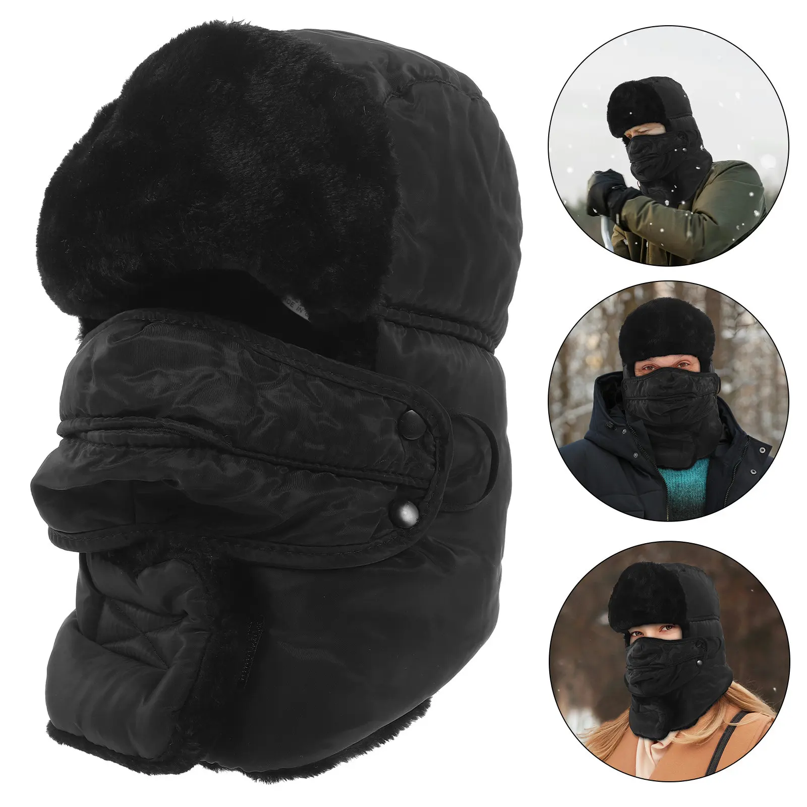 

Black Winter Cold Hat Thickened Windproof Warm Cap Head Ear Neck Protection Skiing Cycling Hiking Outdoor for Men Women