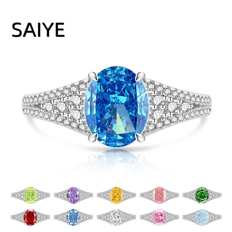 925 Sterling Silver Oval Cut Multi‑Color Cubic Zirconia Ring for Women Pave Full Side Stones CZ Ring Wedding Fine Jewelry