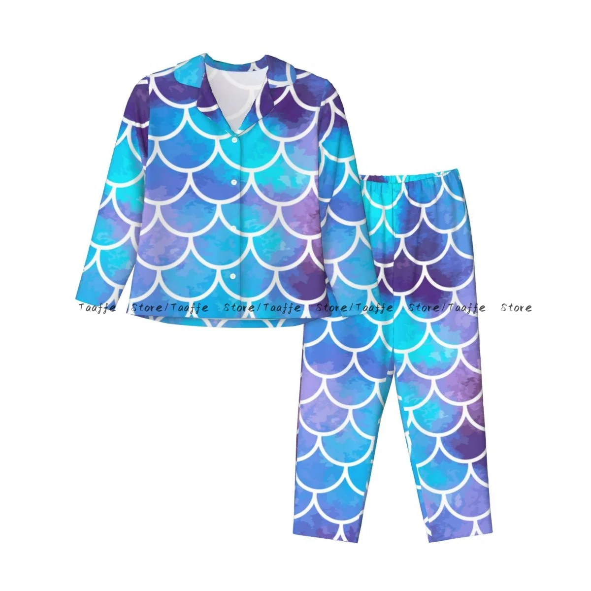 Autumn Long Sleeve Pants Pajamas Loungewear Set Mermaid Scales Fish Scales Women's Pull Edge Loose Sleeping Suit