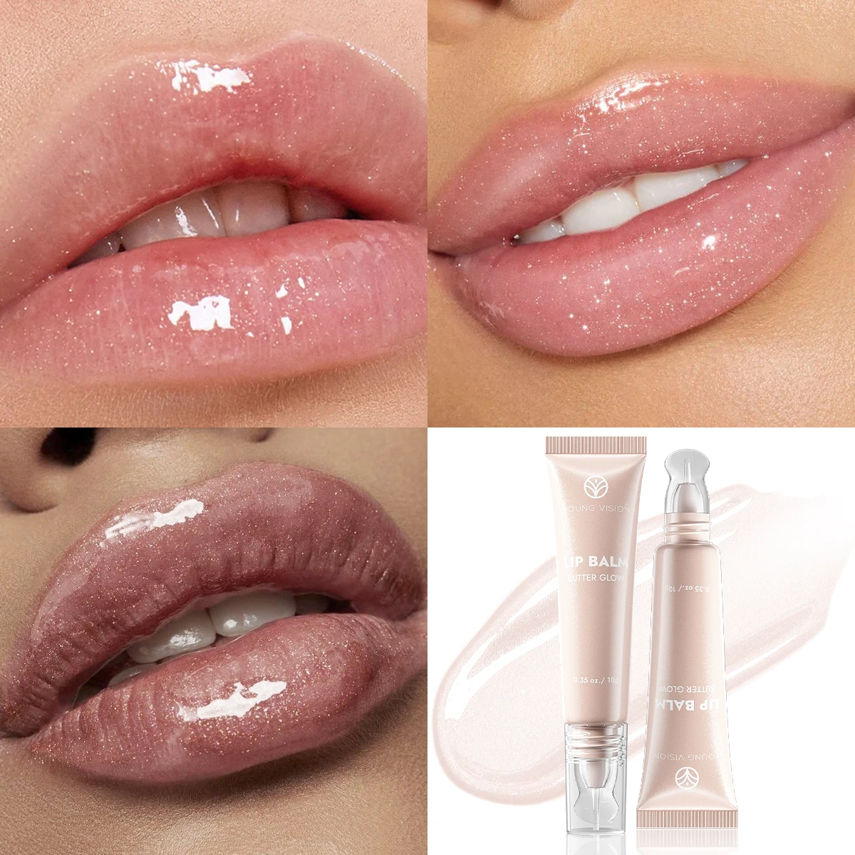 يونغ فيجن 6 ألوان بيرليسسينت أنبوب لامع ناعم للشفاه مغذي ومرطب كريستالي شفاف لون شفاه لامع مائي