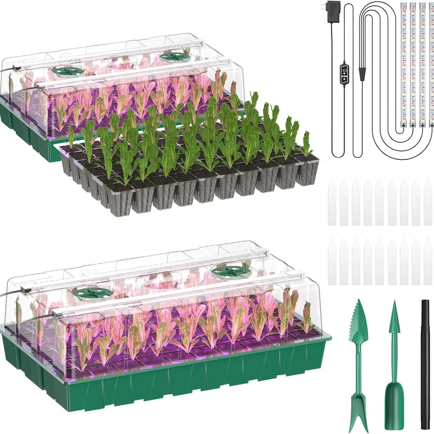 

120 Holes Seedling Tray with LED Grow Light, Seedling Starter Trays Kits for Seeds Growing Starting for Farm Garden Greenhouse