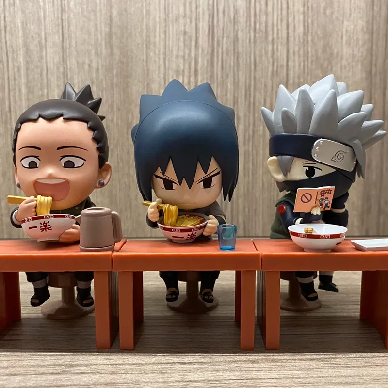 Bandai Naruto Shippuden Ramen caja ciega temática versión Q decoración de escritorio ornamento regalo para niños con Naruto Sasuke