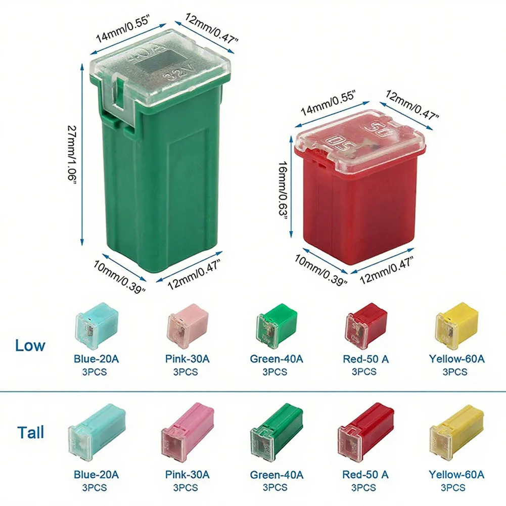 30 قطعة صندوق السيارة على شكل فيوز صغير مجموعة 20A-60A مع موصلات النحاس في الإسكان البلاستيكي المشفر الملون لسيارة شاحنة قارب و RVs