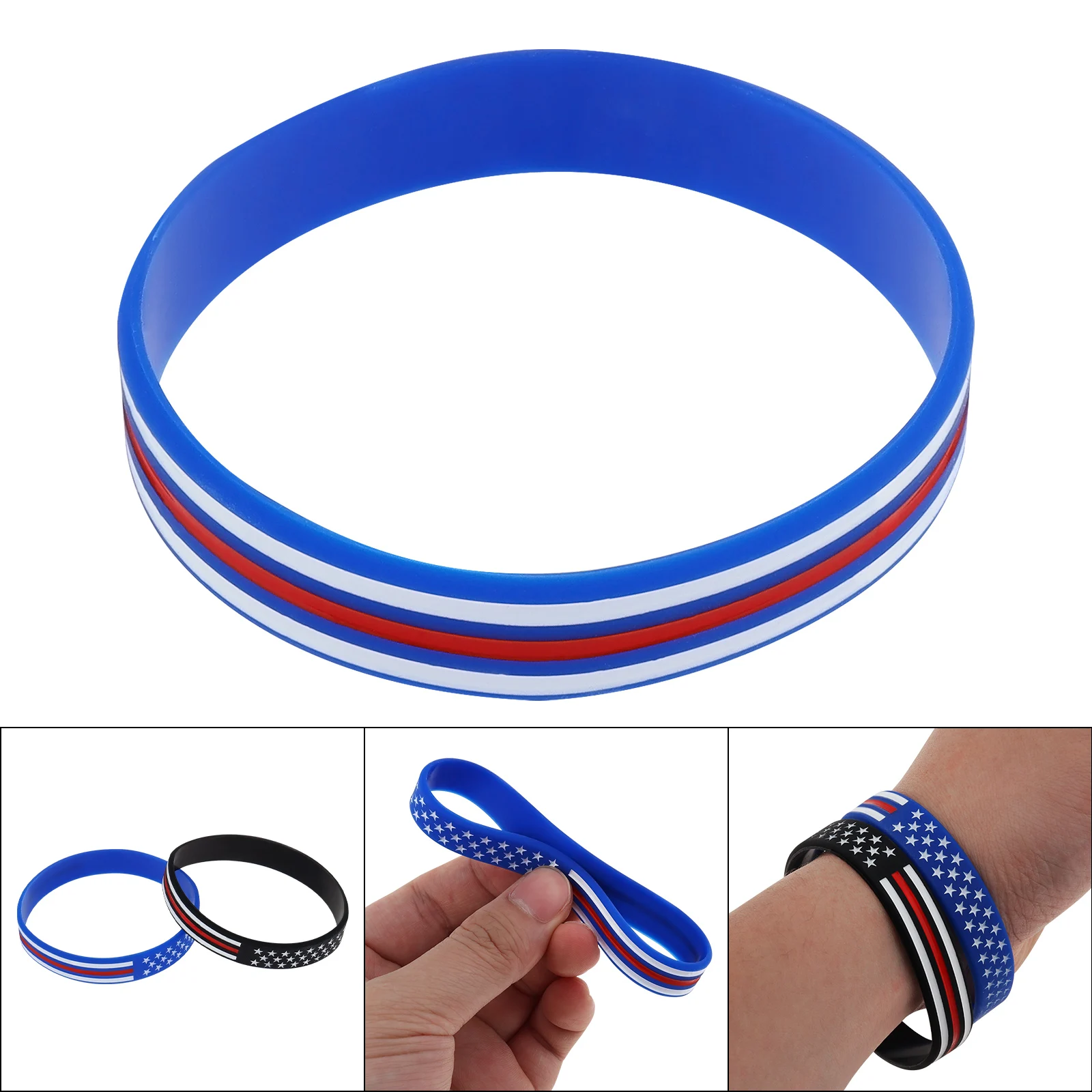 Silicone Wrist Bands American Flag Bracelets Silicone Wristband for Teens Men Women, Stretch Bracelet