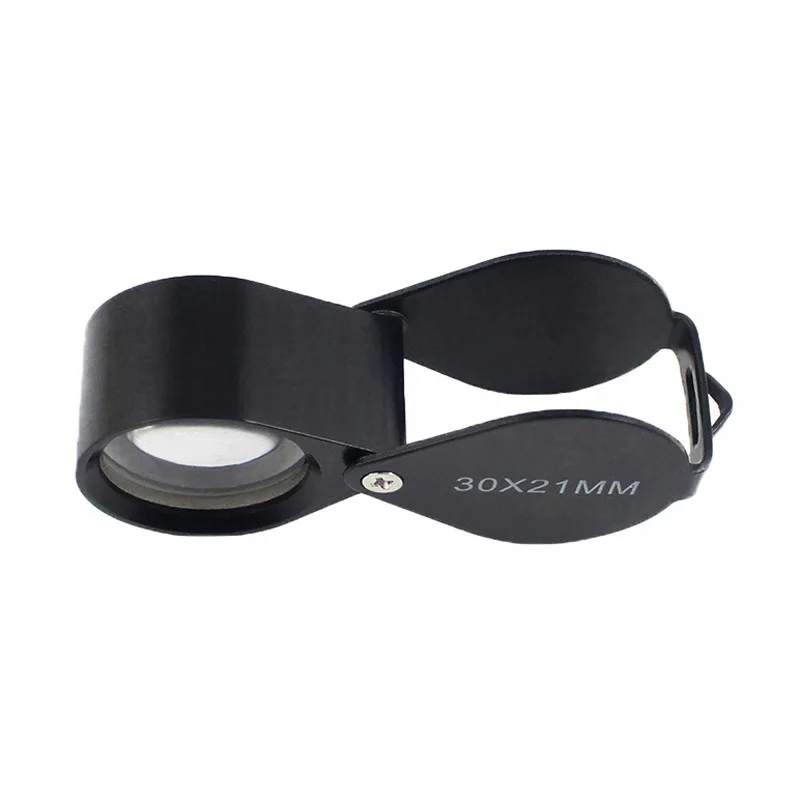 Handheld 30X Magnifier Black Color Jewelry Magnifying Glass K9 Optical Magnification Lens Foldable Jewelery Loupe Aluminum Lupe