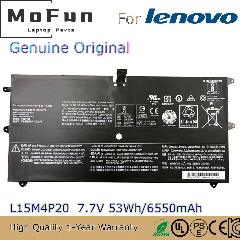 Brand New Original L15M4P20 7.7V 53Wh Laptop Battery for Lenovo Yoga 900S-12ISK 80ML001XGE 80ML001WGE 80ML001YGE L15L4P20