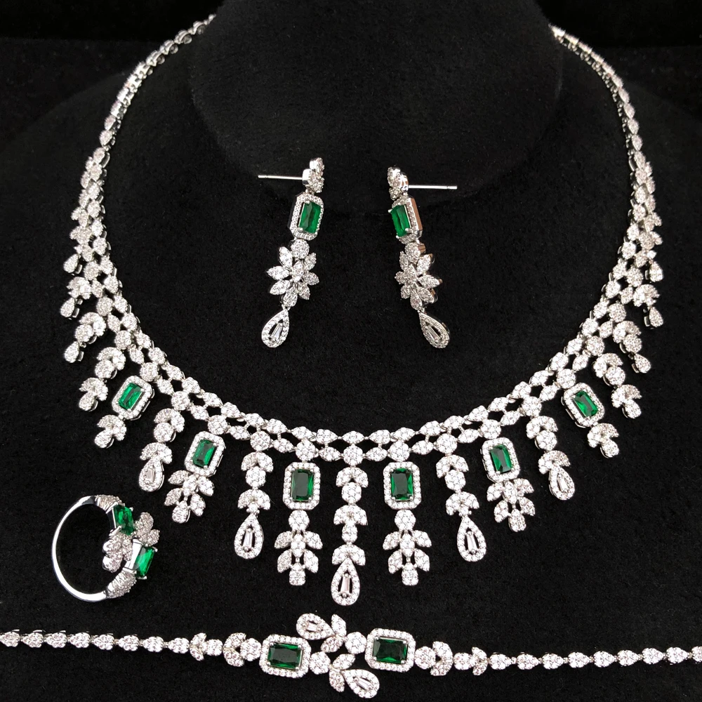 GODKI Famous Luxury 4PCS Arabia Jewelry Set For Women Wedding Party Cubic Zircon Dubai Bridal Necklace Earring Bangle Ring Set