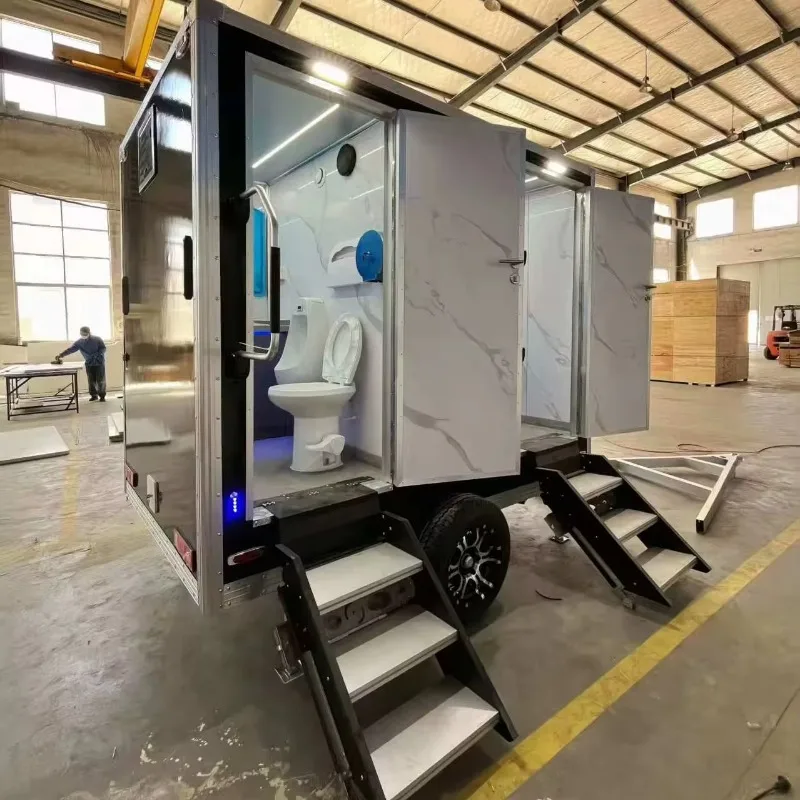 original luxury portable bathroom trailer features a black VIP public bathroom mobile unit with a steel structure