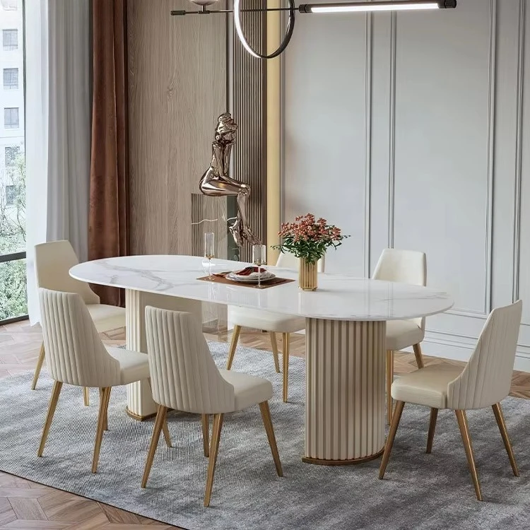 Nordic Custom Modern Sintered Stone Restaurant Oval Dinning Table 4 6 Seater Luxury Marble Top Dining Table