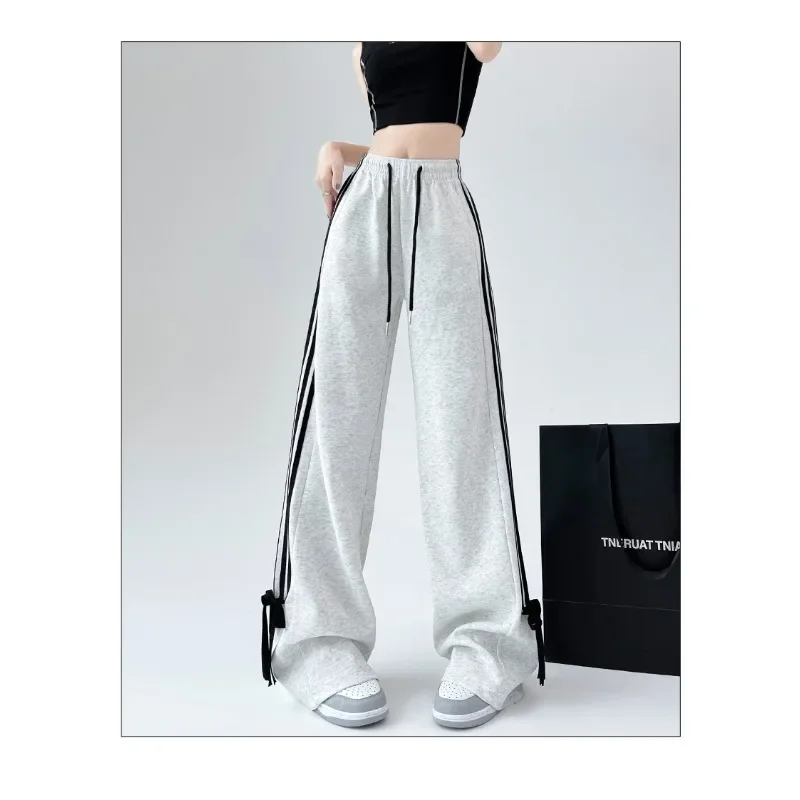 Bow Sweatpants Women's 2024 New High Waist All-match Wide Leg Pants Dexing Lazy Casual Sweatpants