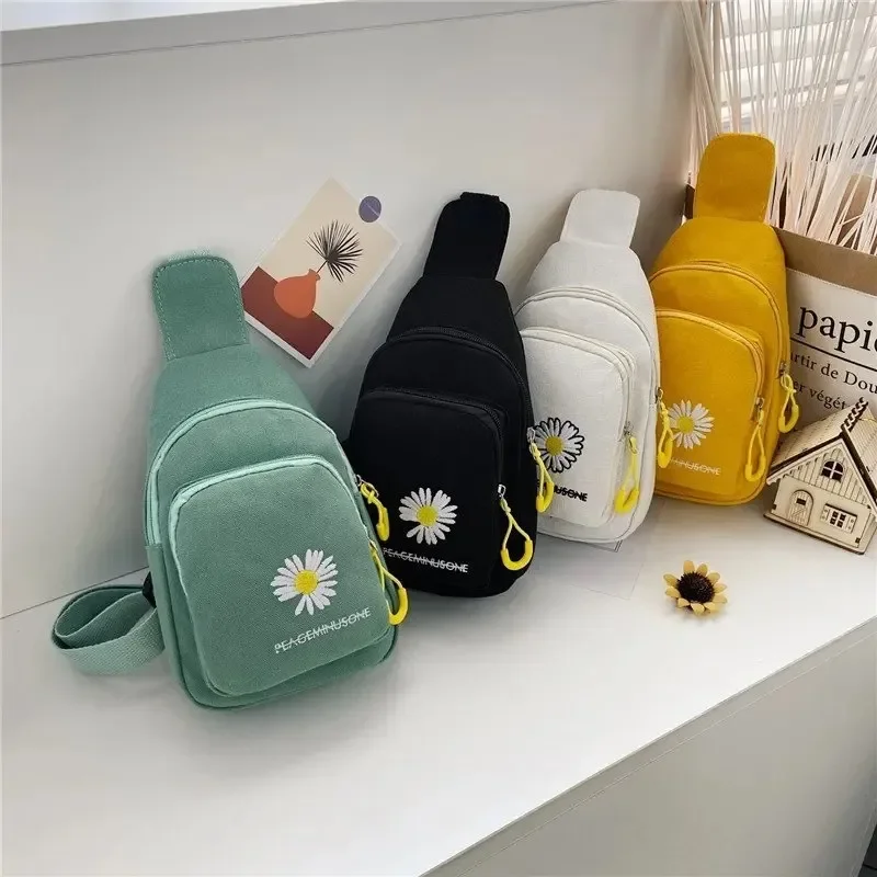 

Embroidered Canvas Chest Bag Stylish Small Crossbody Bag Female Shoulder Bag for Women Daily Use, Travel, Running Outdoor Sports