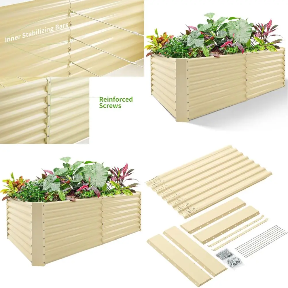 

Оцинкованная садовая кровать 6x3x2 фута для уличных овощей, цветов и трав — 269 галлонов, кремово-желтого цвета