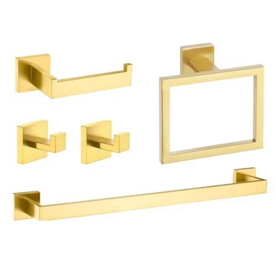

5-Piece Brushed Bathroom Hardware Set - Hand Towel Bar, Toilet Paper Holder, Towel Ring and Rack