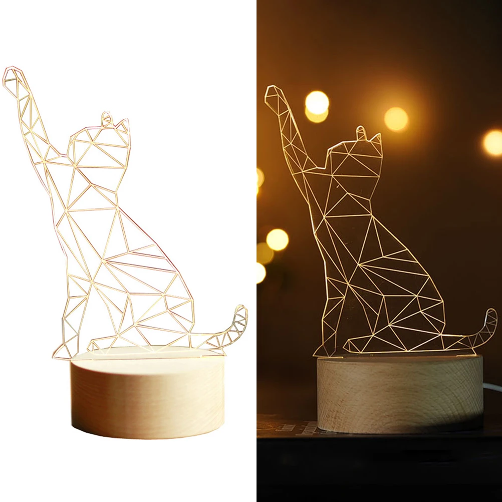 

Led 3D Cat Animal Solid Wood Table For Bedroom Decor Decoration Lamp Gift Lighting Decoration Lamp