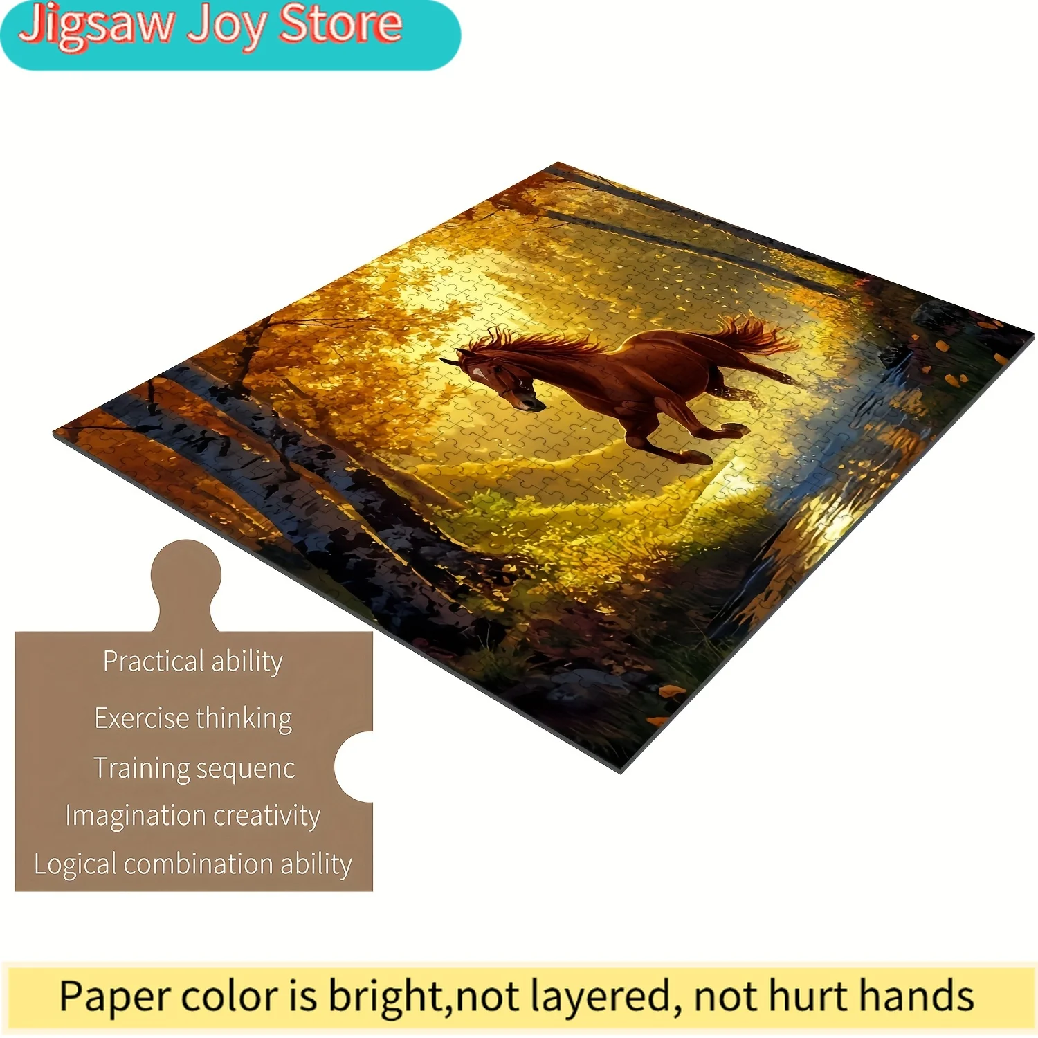 

puzzle for and families-Running horse in the forest- Wooden crafts with perfectly connected puzzle pieces, cultivate wisdom a