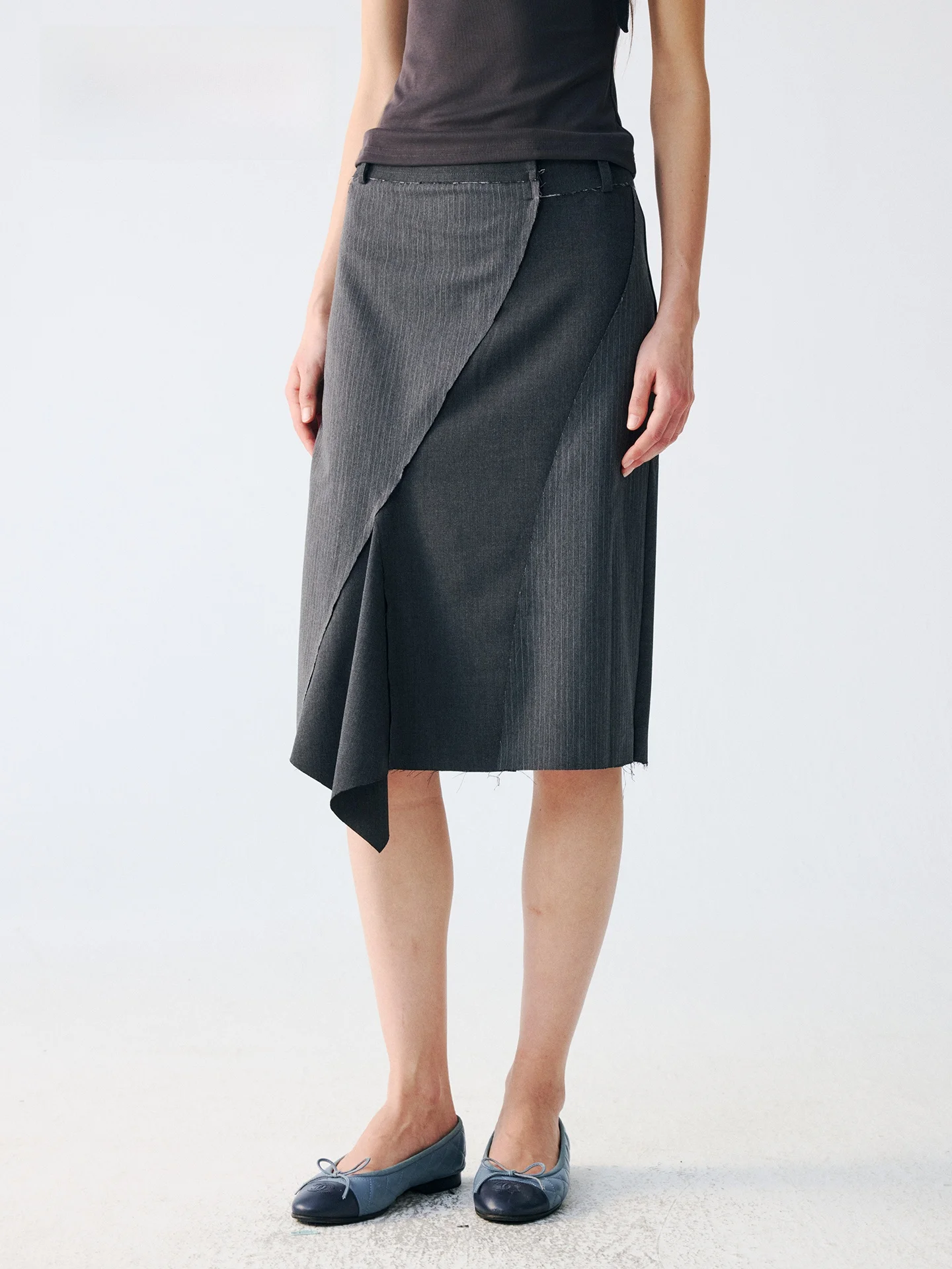 

High River Asymmetric Patchwork Stripe Irregular Suit Skirt Cleanfit mid Waist Polyester Blend Ciwalk Pencil Skirt Slim Fit