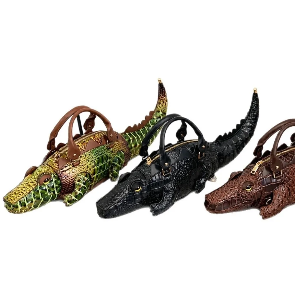 Fashion PU Leather Crossbody Bag Novelty Funny Crocodile Handbag Creative Handmade Backpack Daily Outing