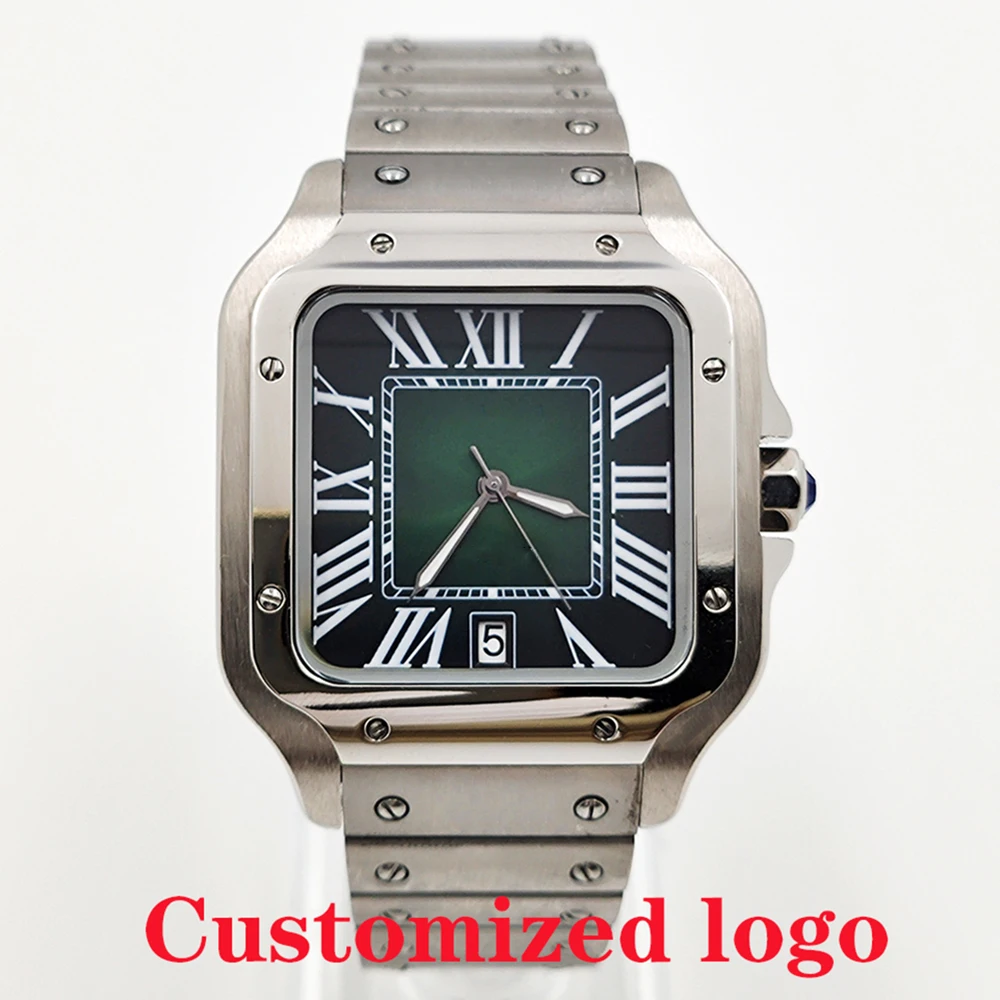 ساعات NH35 ساعات مربعة للرجال والنساء، ساعات أوتوماتيكية للرجال والنساء، ساعات كاجوال بحزام من الخيزران من الفولاذ المقاوم للصدأ