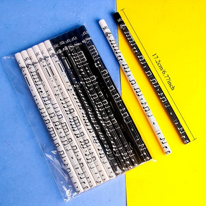 12 Stück Bleistift – Klavier, Musiknoten, runder Stifthalter, HB-Bleistift, Schreibwaren zum Schreiben, Zeichnen, Kunstwerk-Design – Detail 2