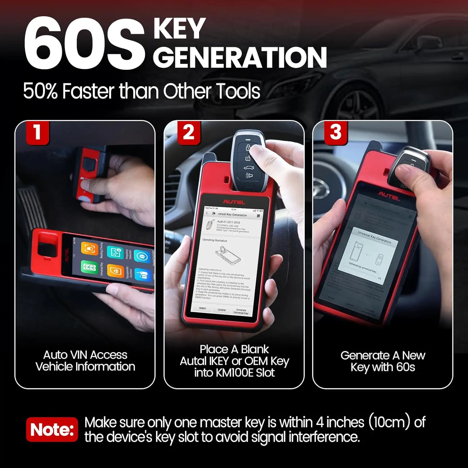 Autel MaxiIM KM100 키 포브 프로그래밍 이모빌라이저 도구, 60 년대 키 세대 OBD IMMO 키 학습, 99% 자동차에 대한 2 개