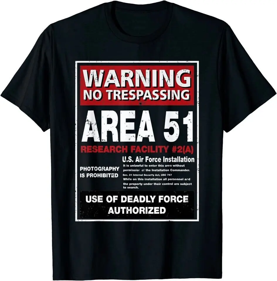 Alien T-Shirt Area 51 Warning Sign Gift Tee S-5XL