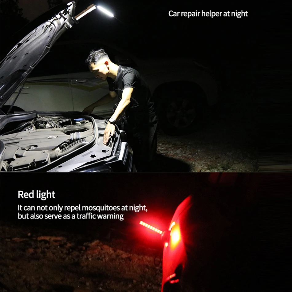 Luz de trabajo LED COB plegable, linterna de inspección magnética portátil, recargable por USB, para acampar al aire libre, reparación de automóviles
