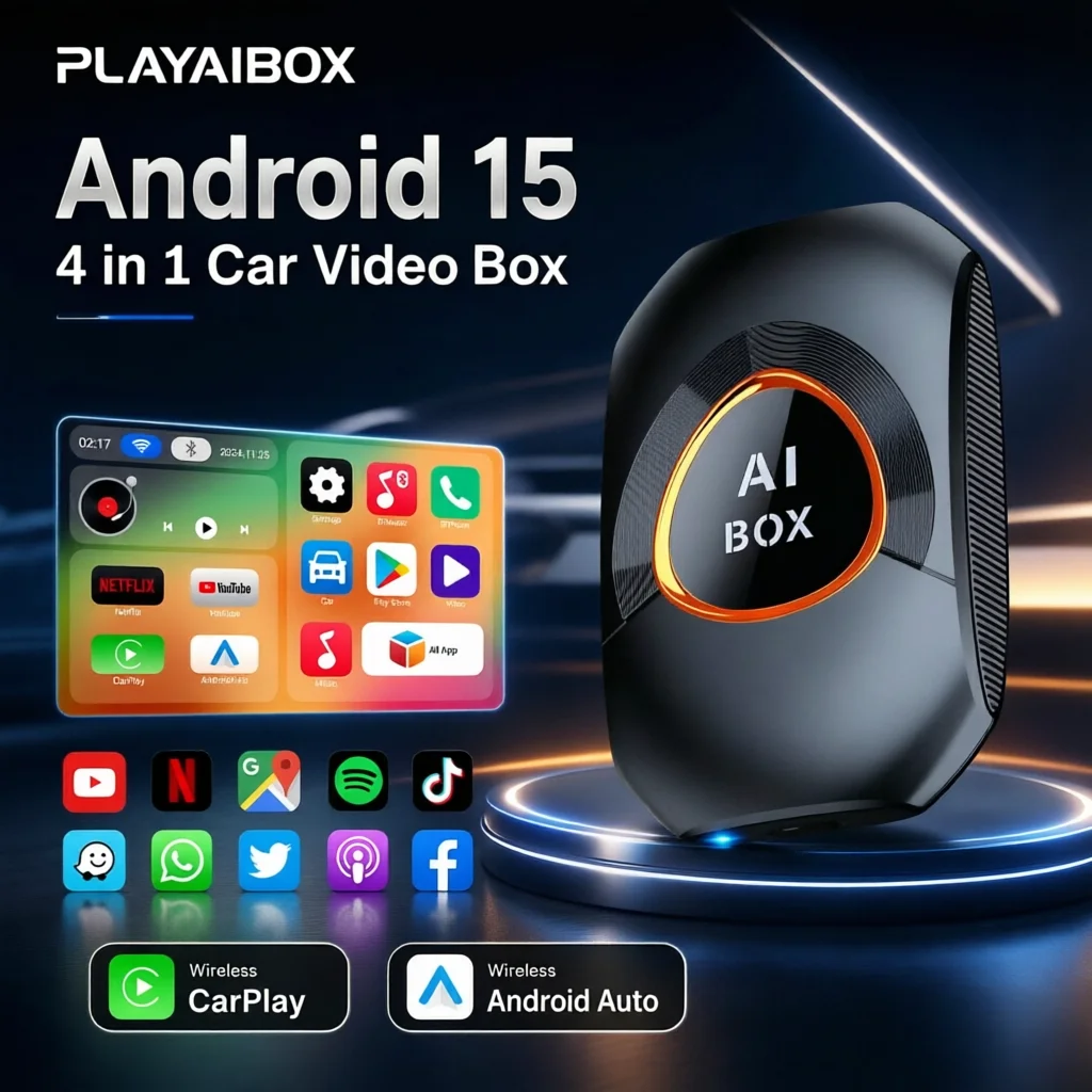 Android 15 TV Box Inalámbrico CarPlay Android Auto Smart Car Ai Box Compatible con Youtube Netflix para VW Toyota Mazda Hyundai Ford Haval