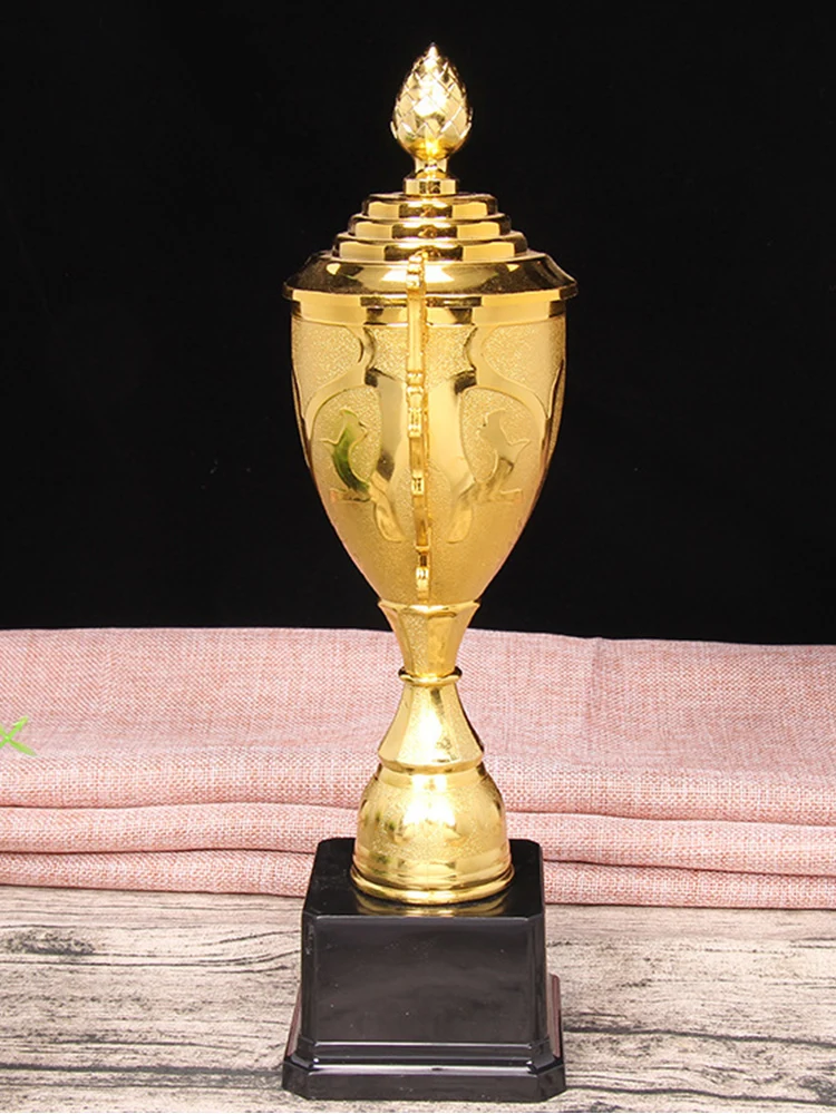 Gold Plastic Trophy Gold Trophy Cup 8.5 Inch Basketball Football Trophy with Lid Sports Competition Trophy for Party Ceremony