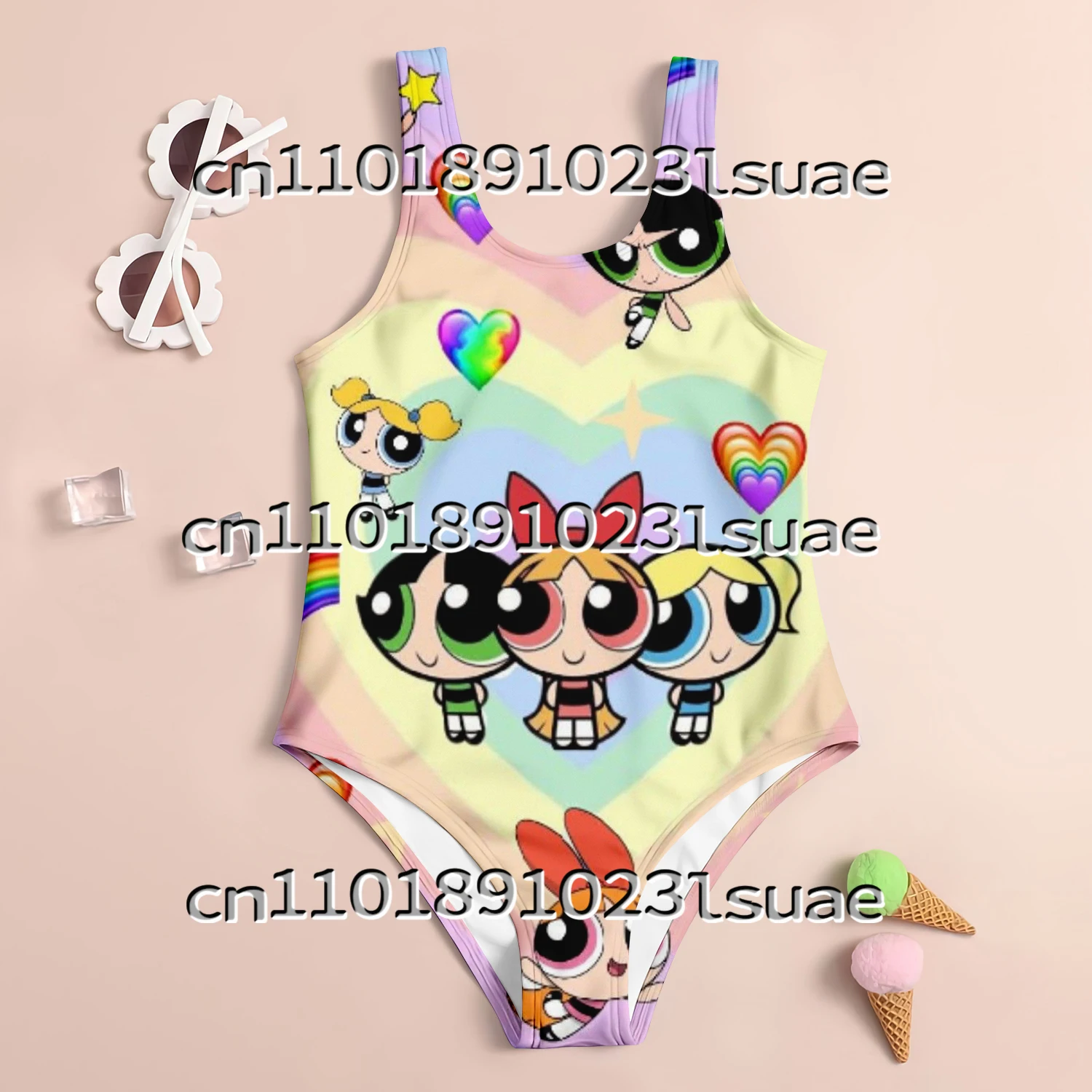 

Summer New Miniso The Powerpuff Girls Children's One-piece Swimsuit Sun Protection Cute Cartoon Swimsuit Women's Baby Beach Wear