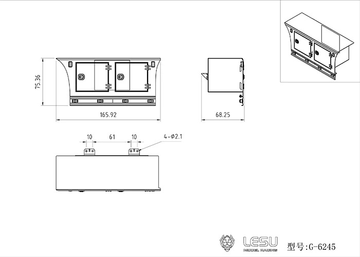 LESU G-6245 Metall Edelstahl Pedal-Seitenschweller Werkzeugkasten mit Beleuchtungsset für Tamiya 1/14 RC Dreiachsiger Traktor-LKW – Detail 2