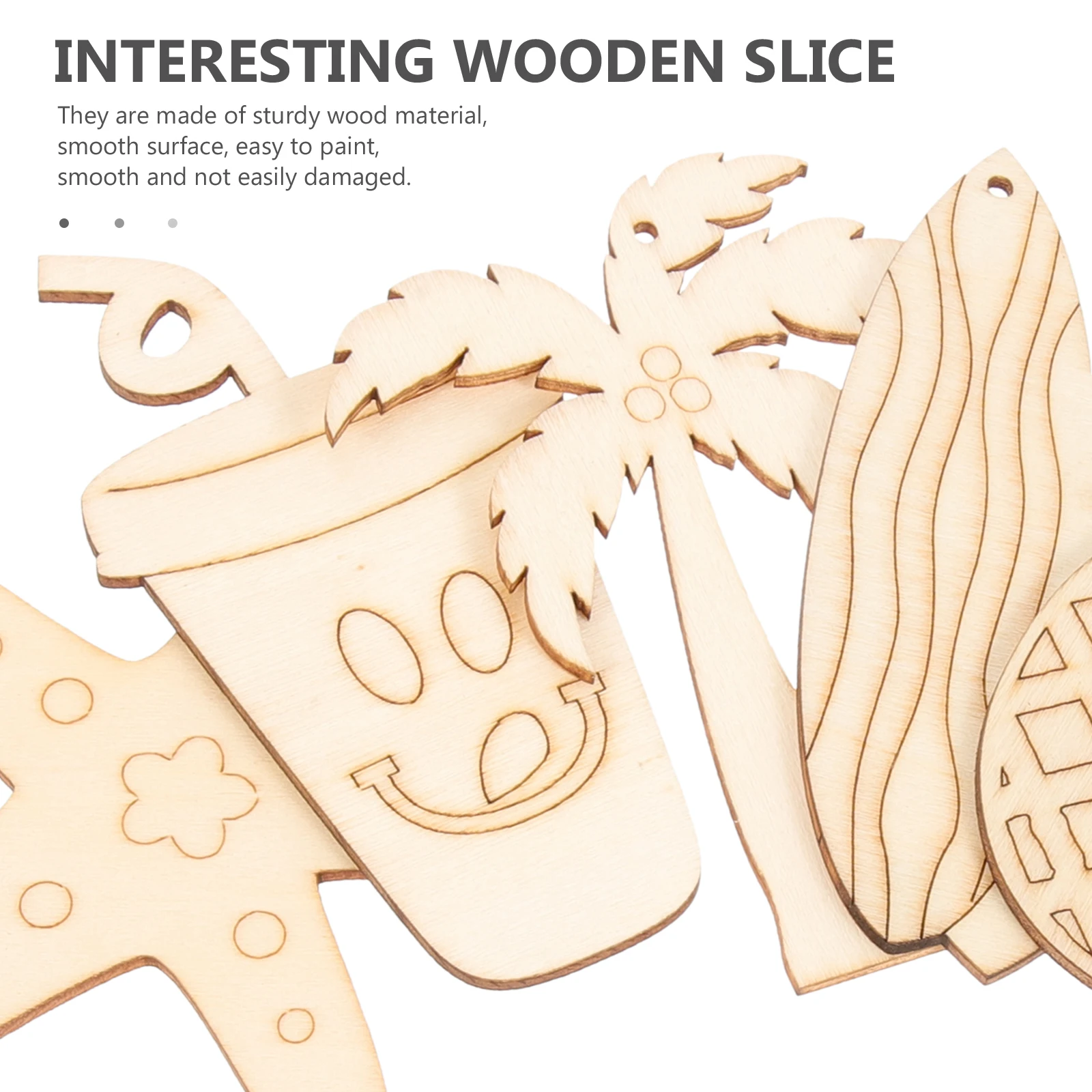 

40pcs Wooden Decor Accessories DIY Craft Materials Unpainted Hawaiian Theme Cutouts Smooth Surface Tropical Embellishments Beach